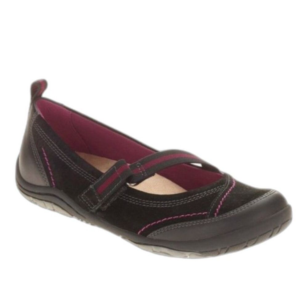 Earth Spirit Women's Black Suede Burgundy Detail Bobi Mary Jane Flats Size 11